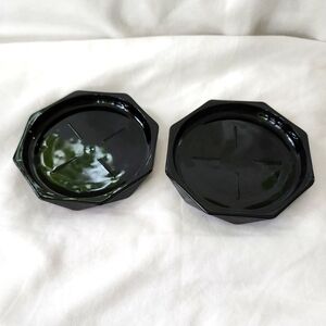 Vtg Arcopal Luminarc Octime Black Glass Coasters x 2 MCM Retro Goth 1980s France